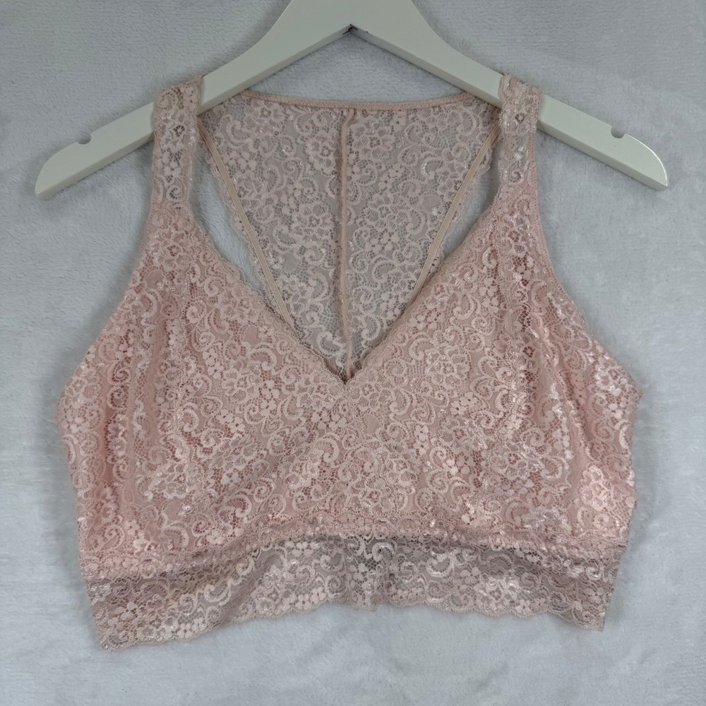 Soma Lace‎ Racerback Bralette Pink Floral V-Neck Wireless Lined Size XXL
